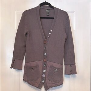 Pure Handknit Patchwork Cotton Cardigan Sweater Button-Up XS/S (2-4) Purple